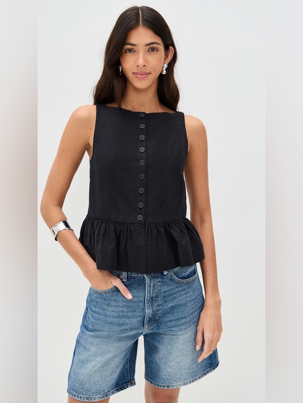 Aligne Penelope Black Linen Peplum Tank